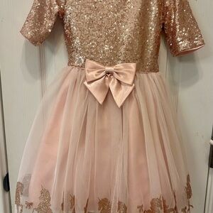 Girls Rose Gold / Pink Sequin and Tulle Unicorn Dress